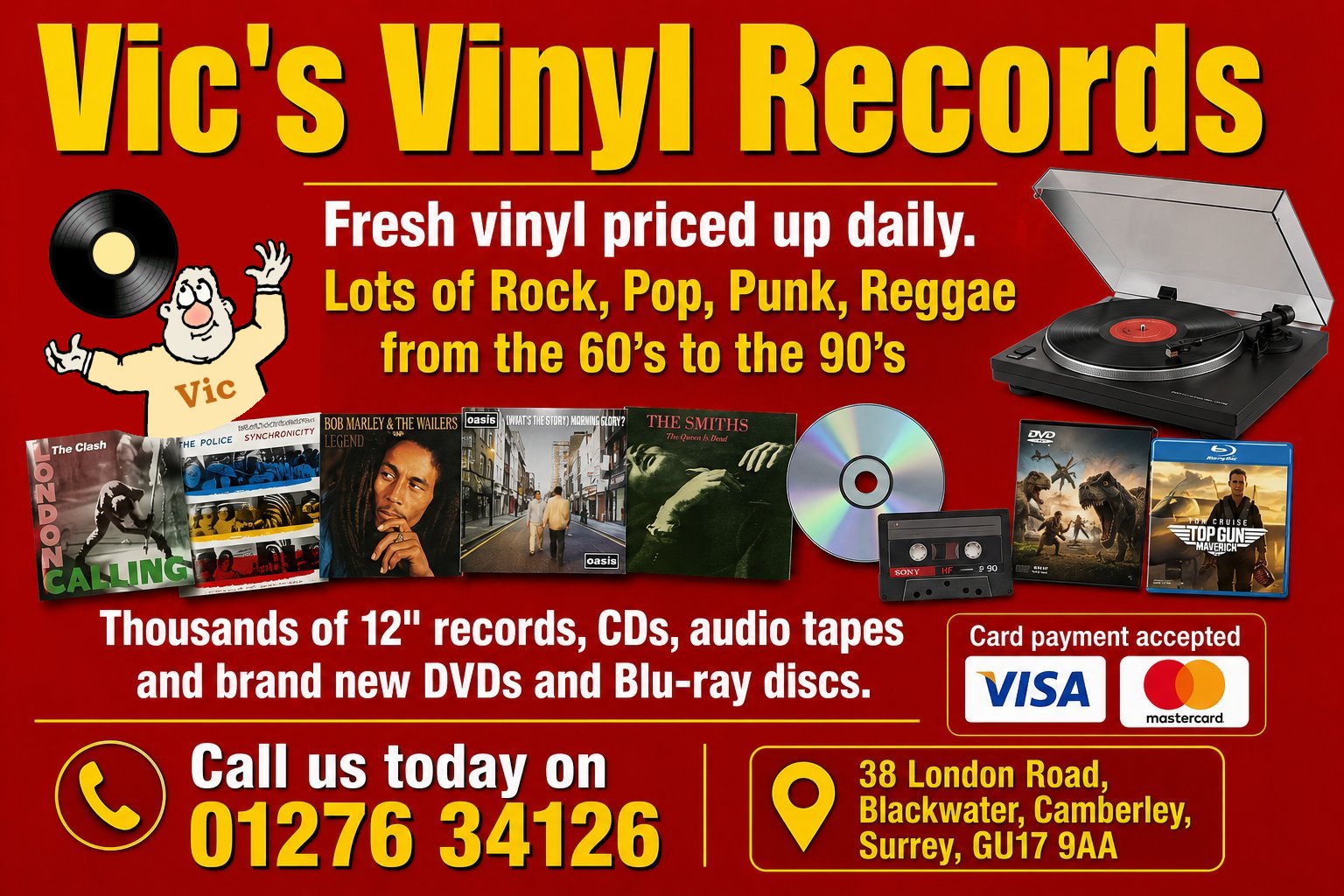 Vics Vinyl Ltd, 38 London Road, Blackwater, Camberley, Surrey, GU179AA
